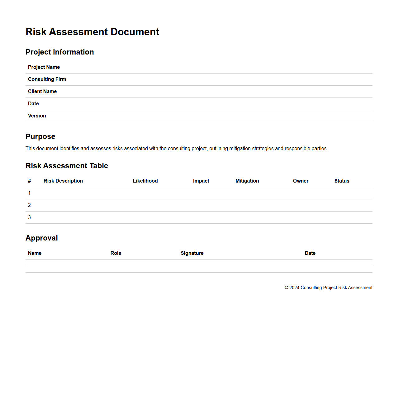 Risk Assessment Document for Consulting Projects