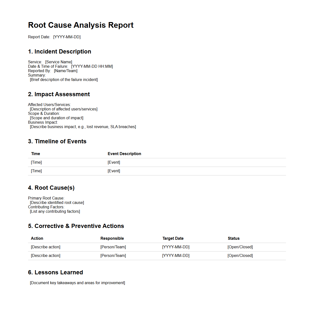 Root Cause Analysis Report for Service Failures
