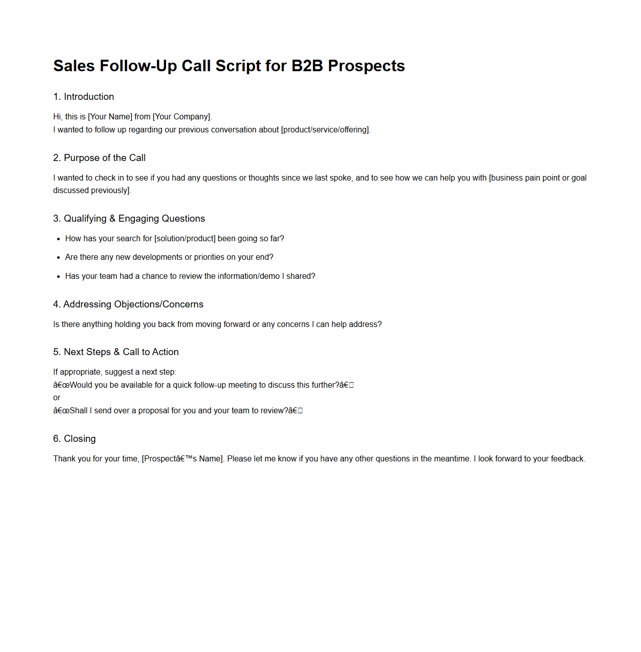 Sales Follow-Up Call Script for B2B Prospects