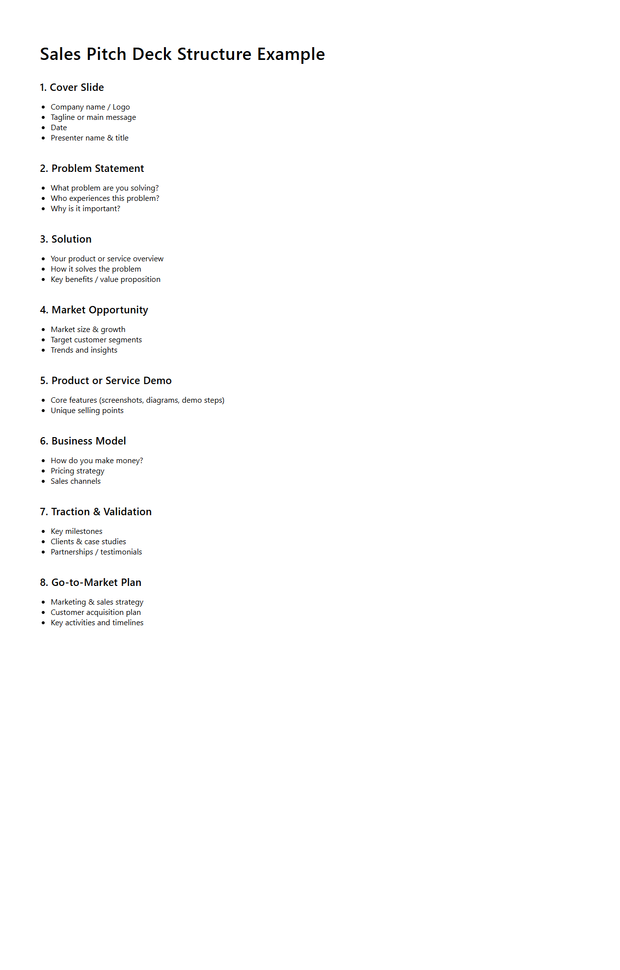 Sales Pitch Deck Structure Example