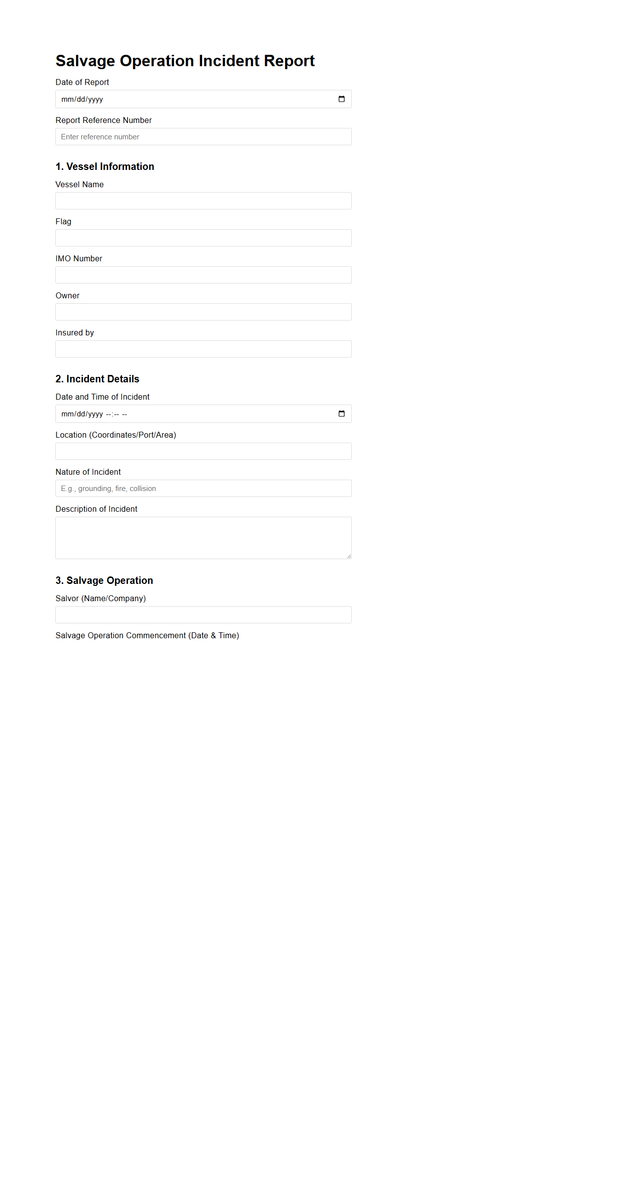 Salvage Operation Incident Report in Marine Insurance Context