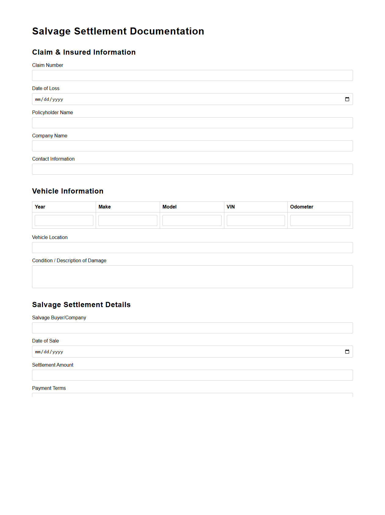 Salvage Settlement Documentation for Commercial Vehicle Claims