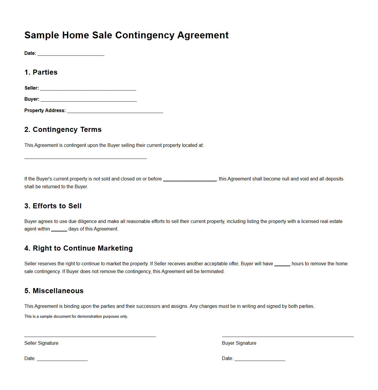 Sample Home Sale Contingency Agreement
