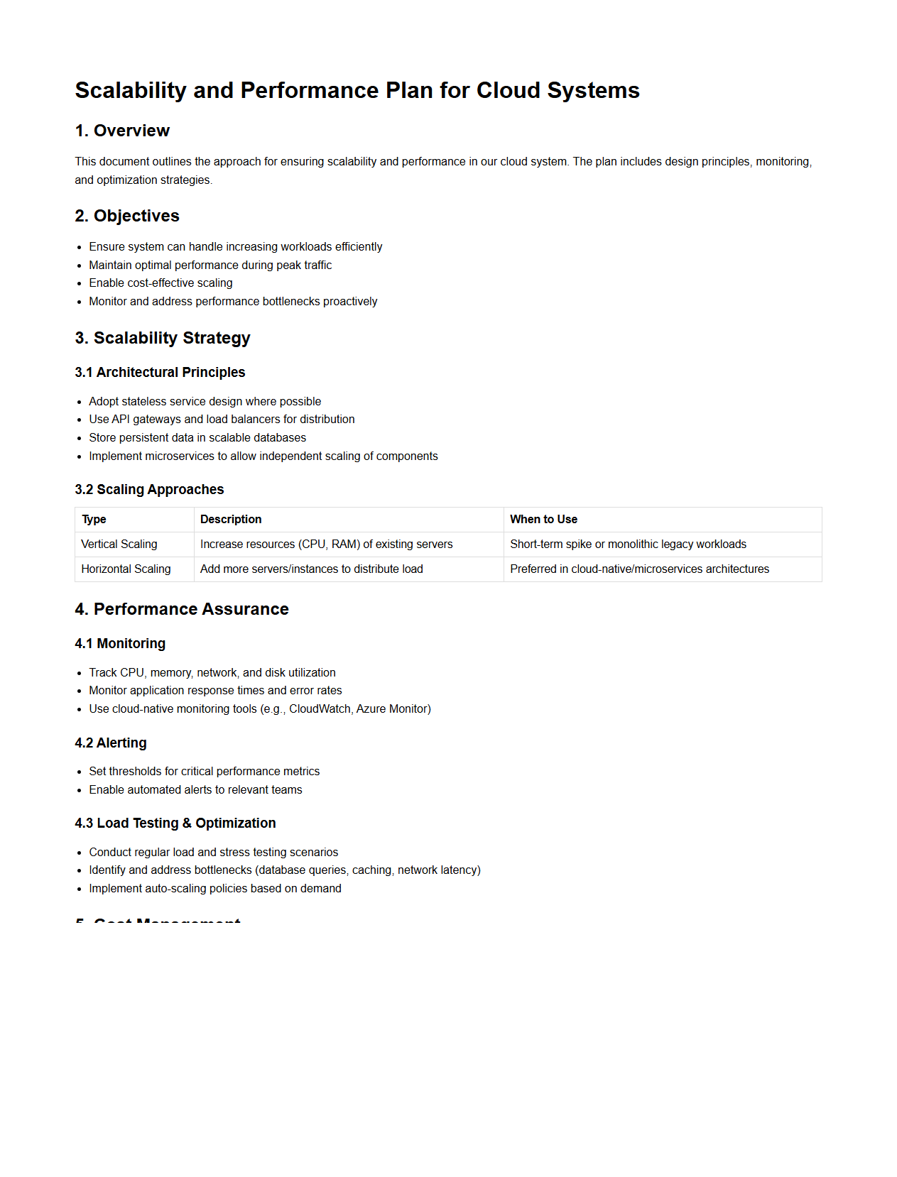 Scalability and Performance Plan for Cloud Systems