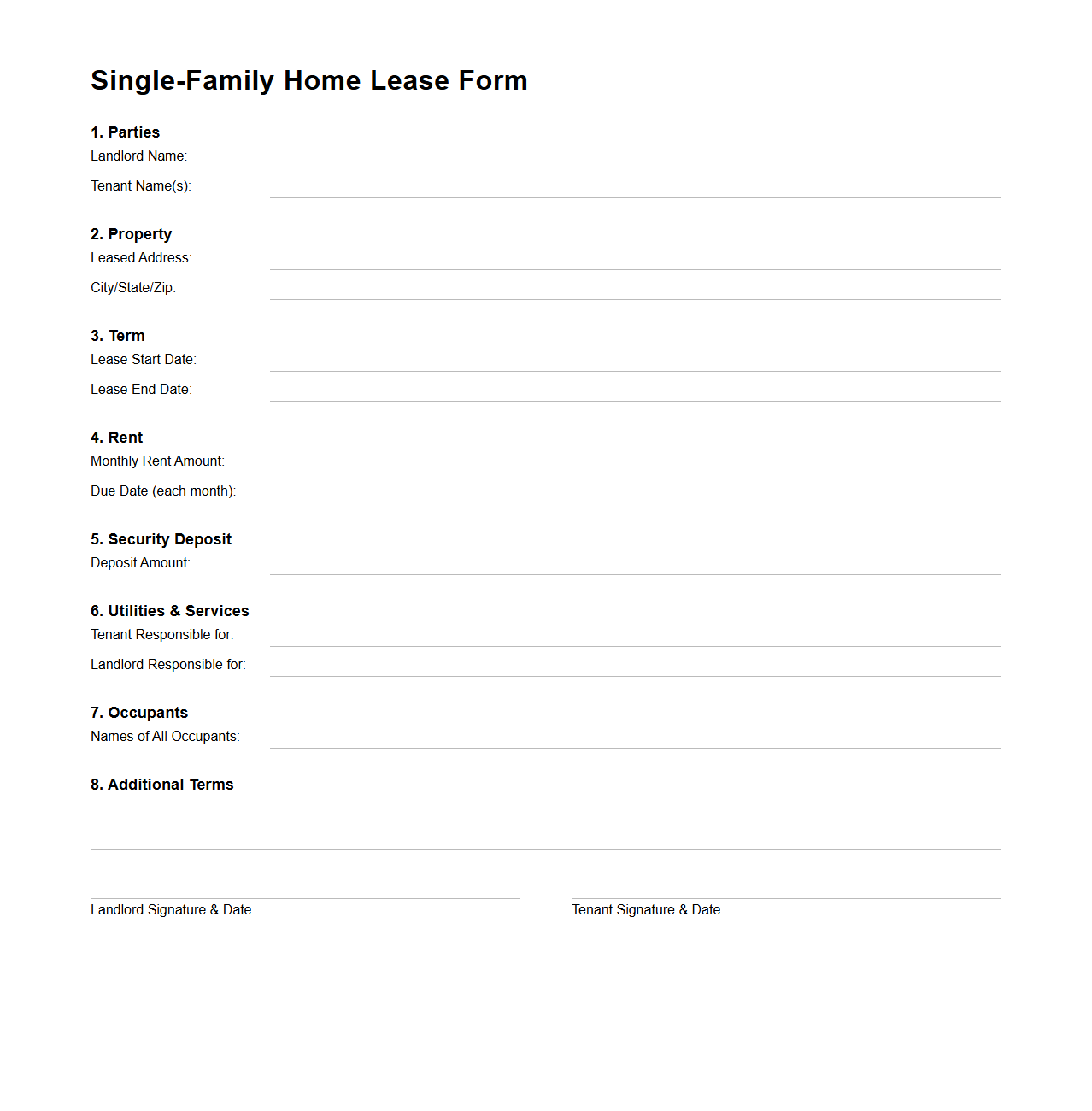 Single-Family Home Lease Form