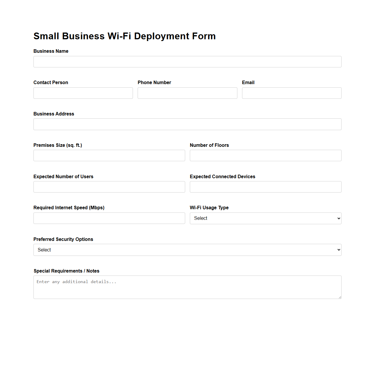 Small Business Wi-Fi Deployment Form