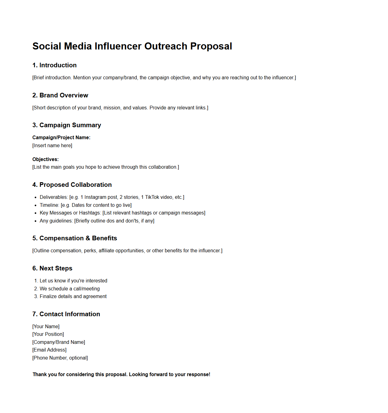 Social Media Influencer Outreach Proposal Template