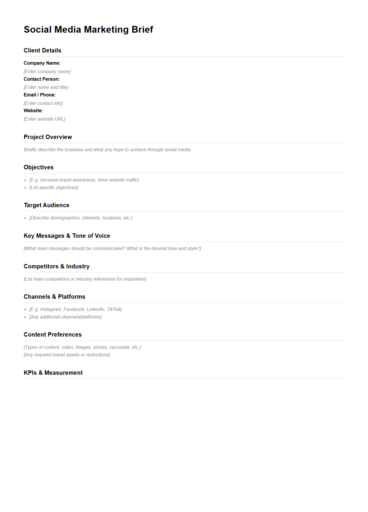 Social Media Marketing Brief Sample for Agencies