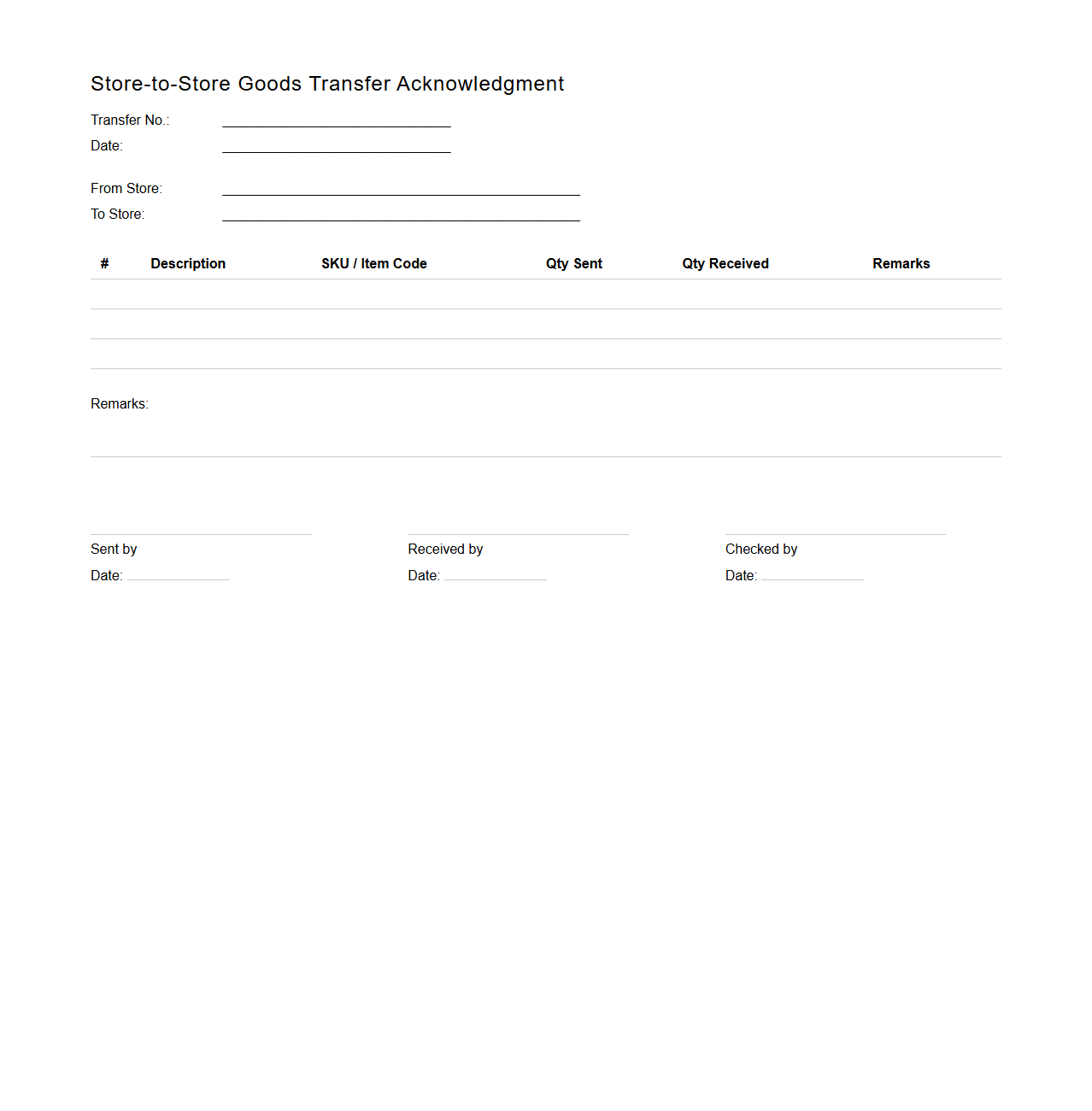 Store-to-Store Goods Transfer Acknowledgment