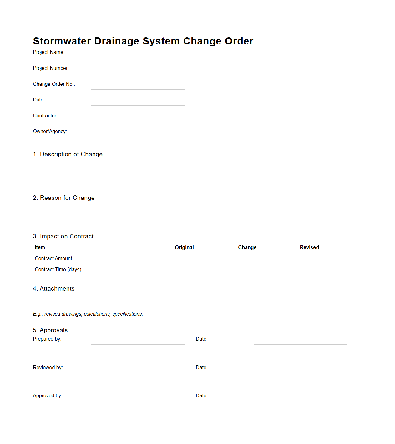 Stormwater Drainage System Change Order Template