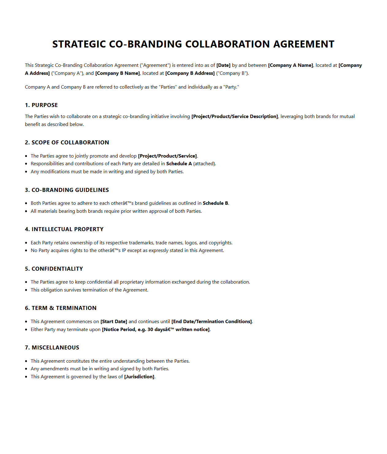Strategic Co-Branding Collaboration Agreement Template