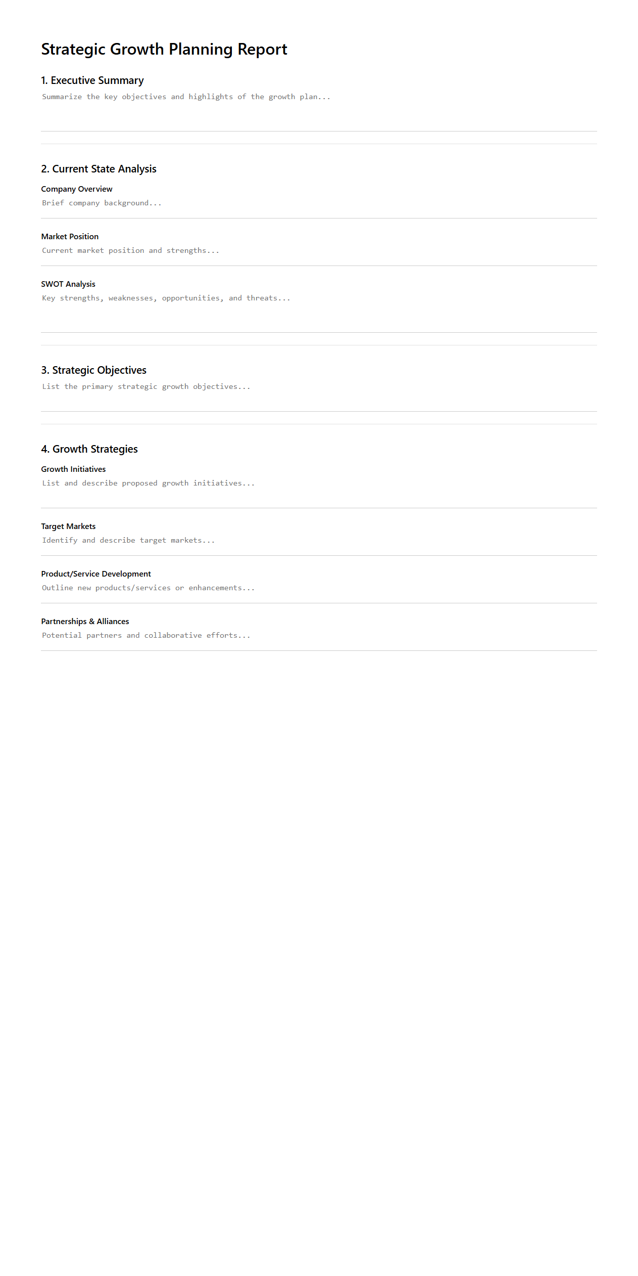 Strategic Growth Planning Report Template