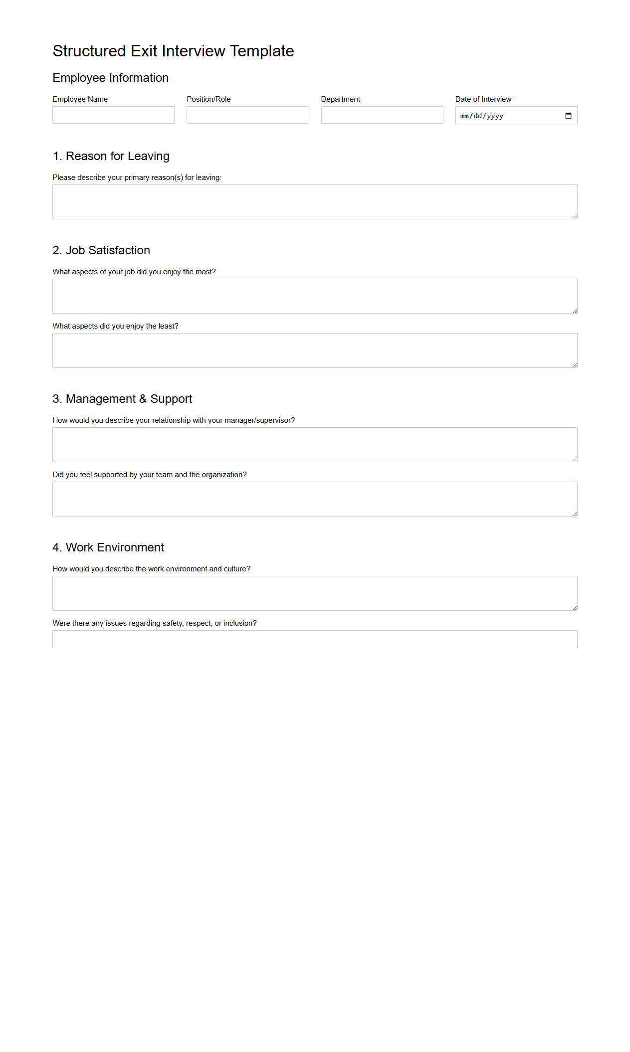 Structured Exit Interview Template for Exiting Employees