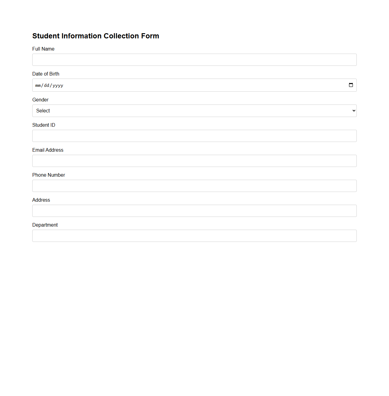 Student Information Collection Form