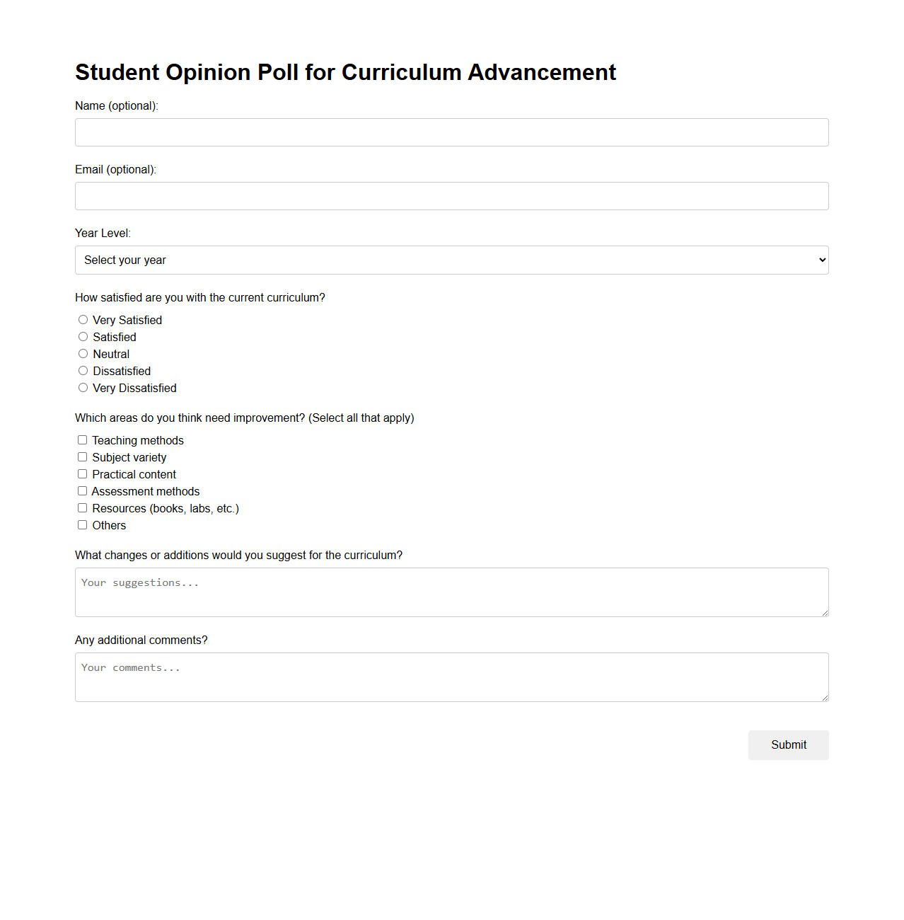 Student Opinion Poll for Curriculum Advancement