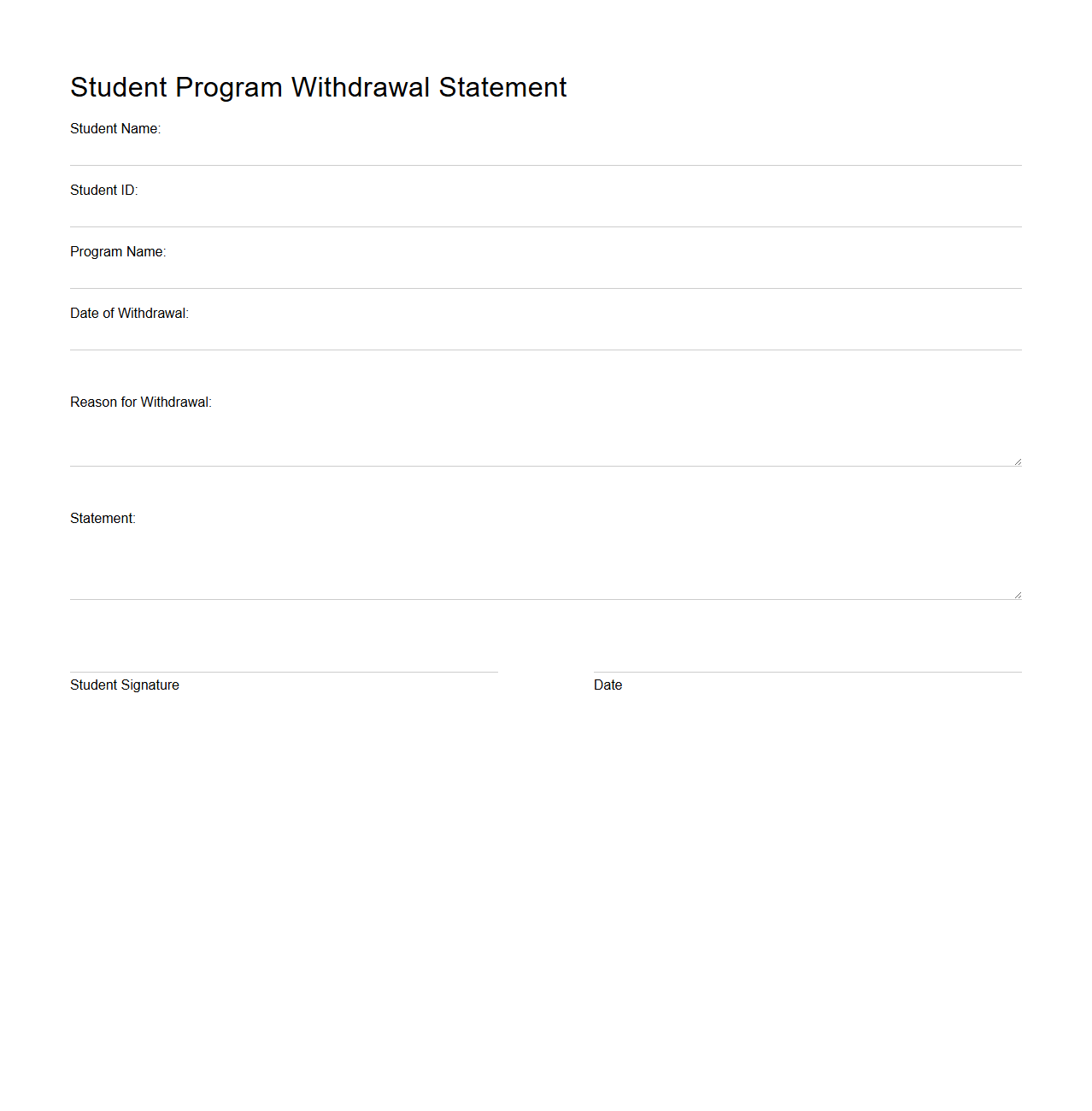 Student Program Withdrawal Statement Template