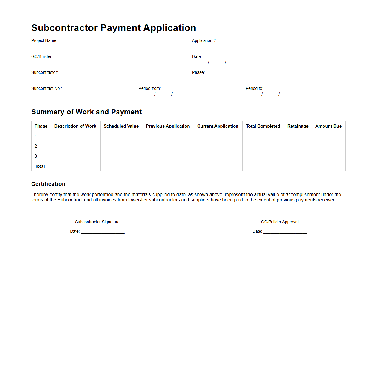 Subcontractor Payment Application Example for Multi-Phase Construction