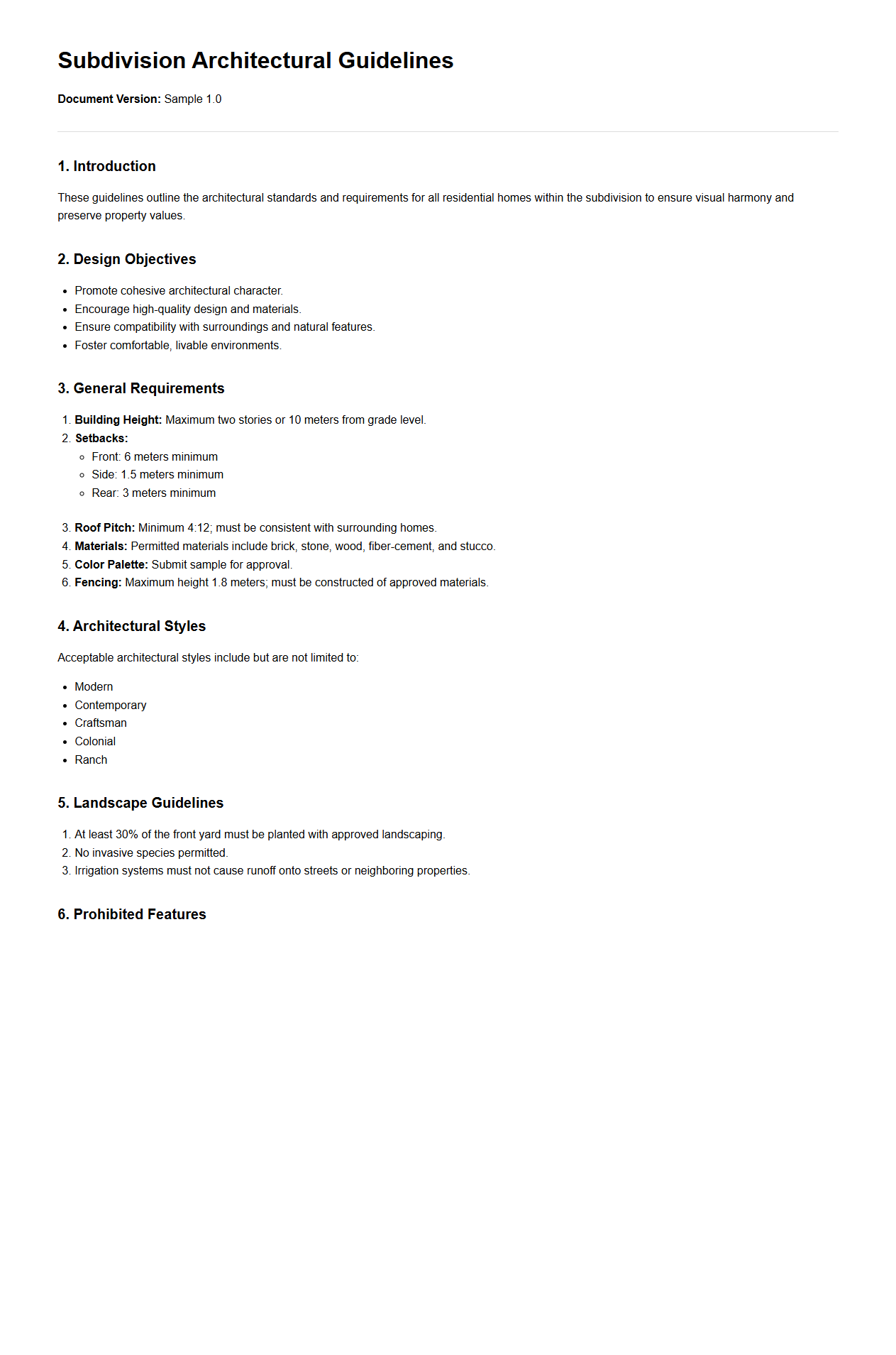 Subdivision Architectural Guidelines Document Sample