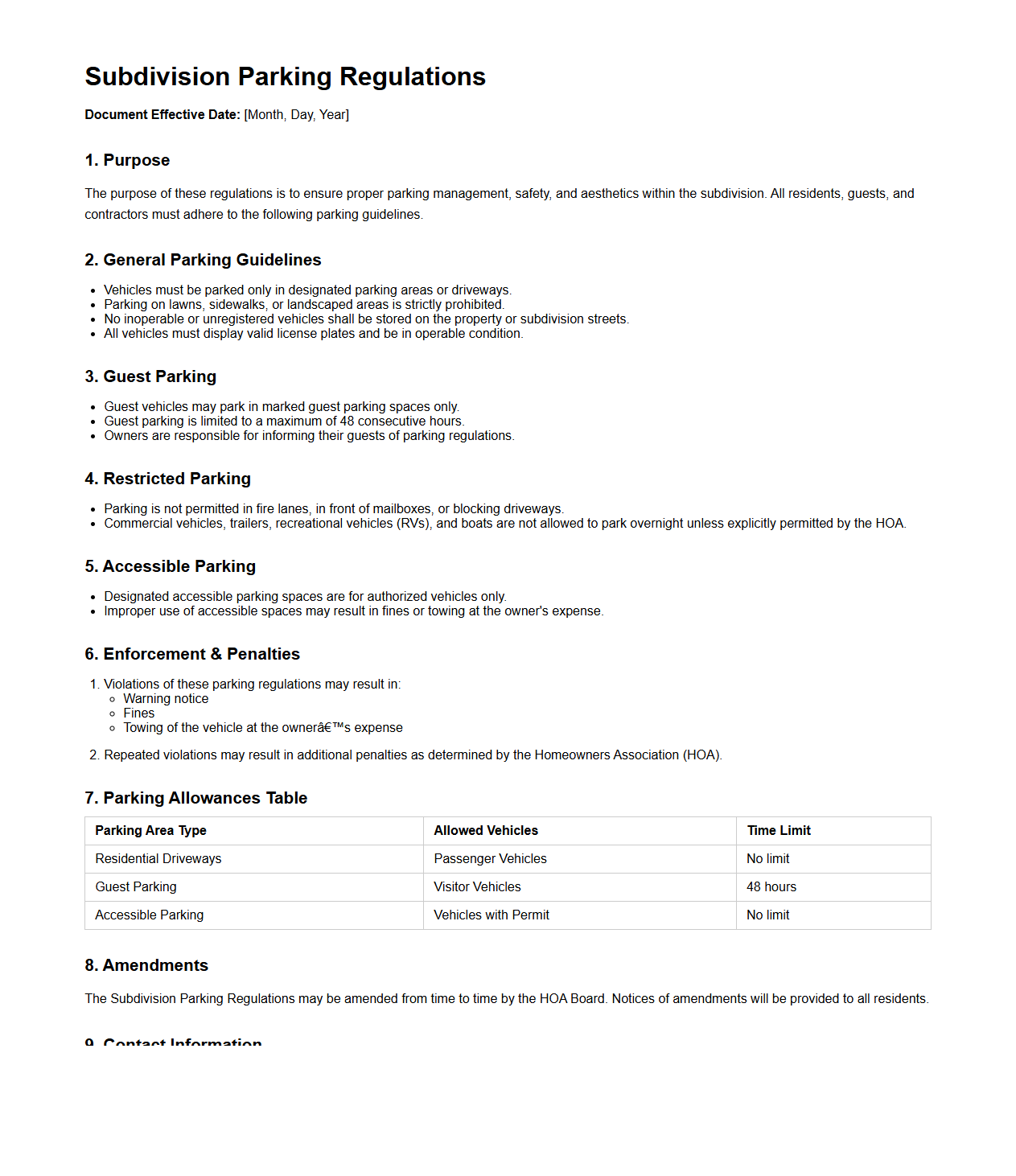 Subdivision Parking Regulations Document Sample