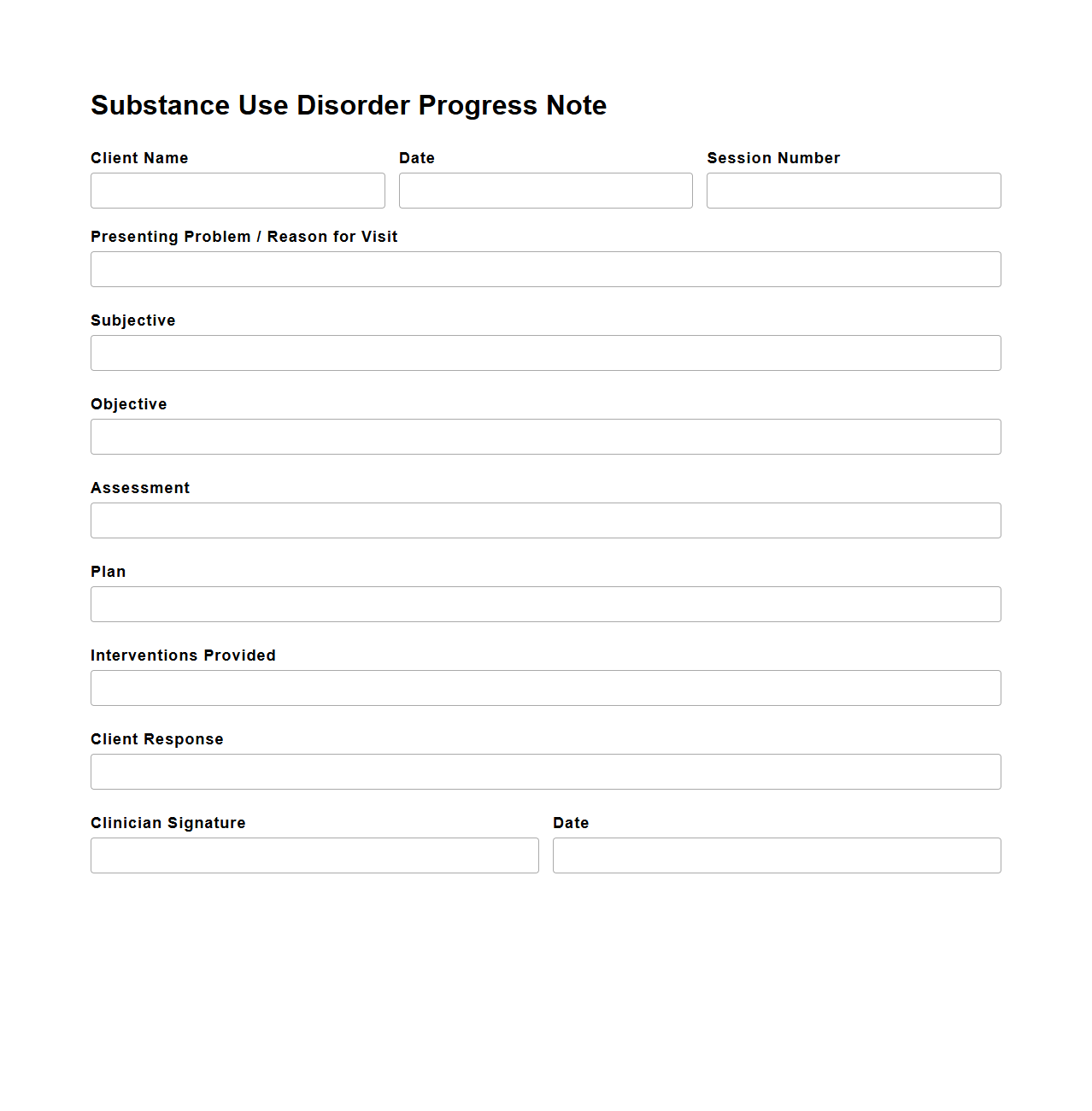 Substance Use Disorder Progress Note Format