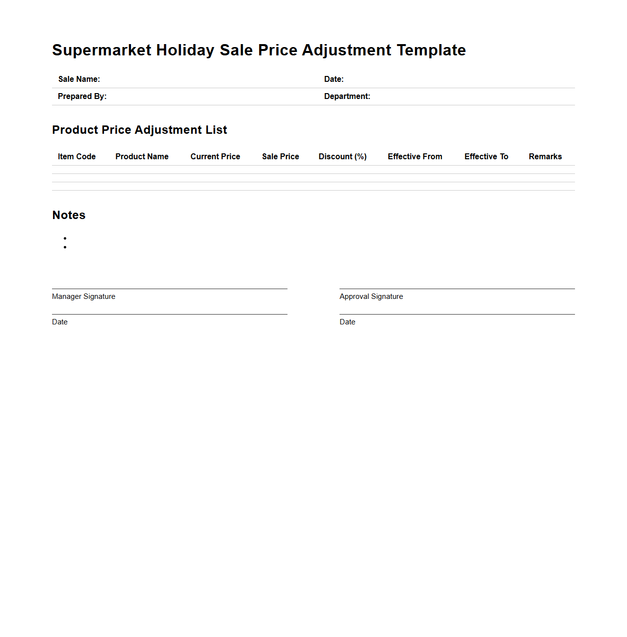 Supermarket Holiday Sale Price Adjustment Template