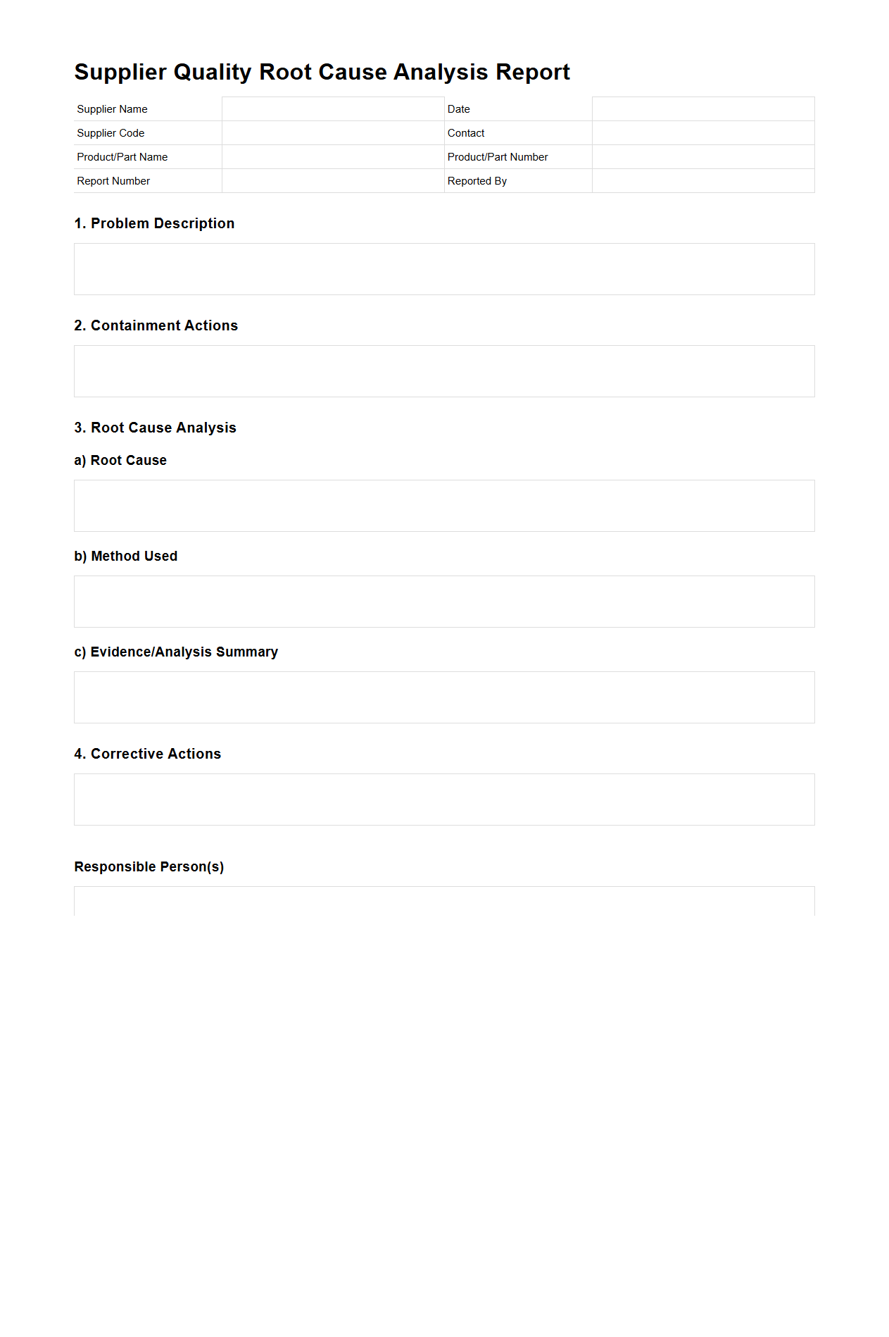 Supplier Quality Root Cause Analysis Report