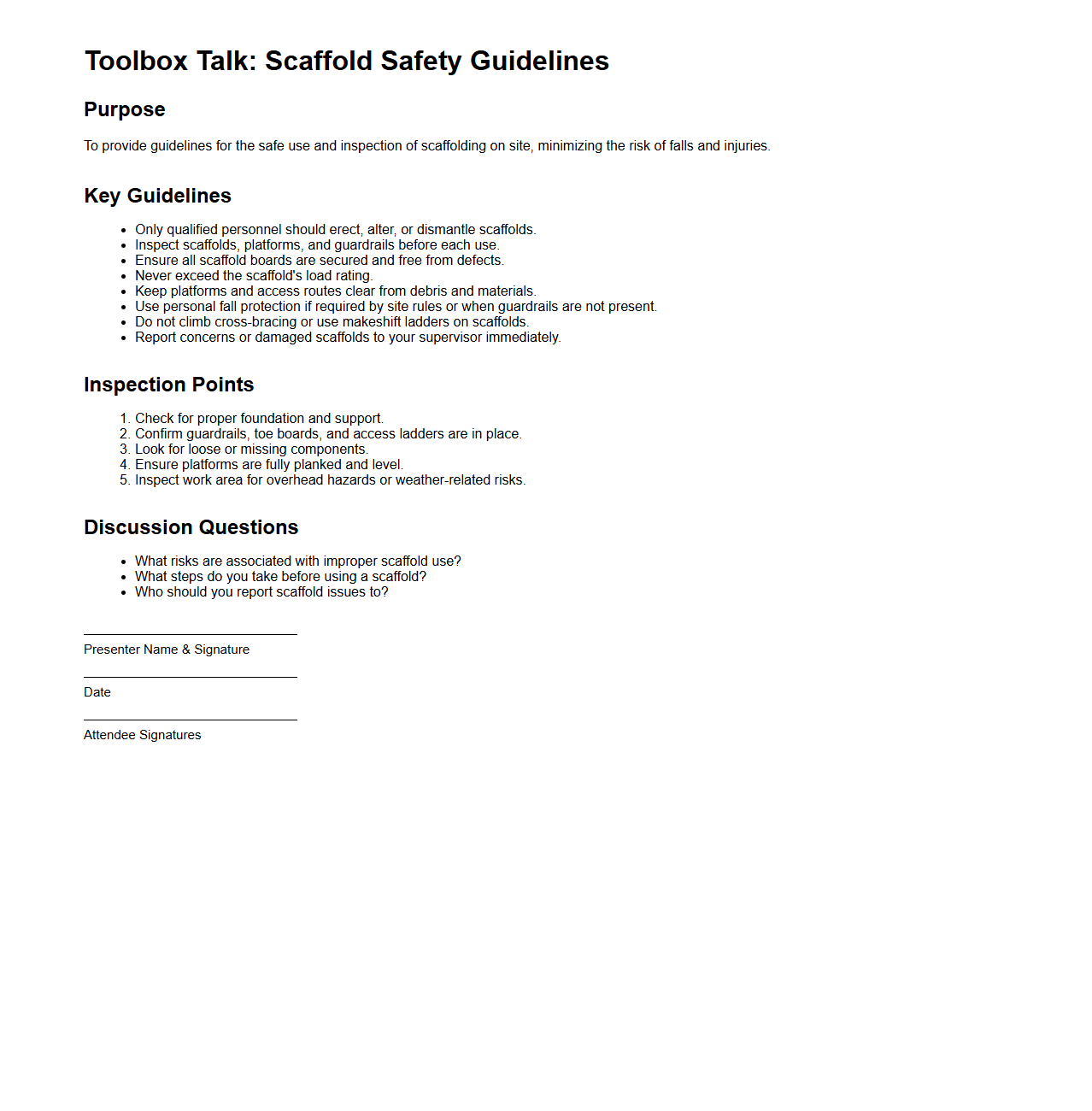 Toolbox Talk: Scaffold Safety Guidelines
