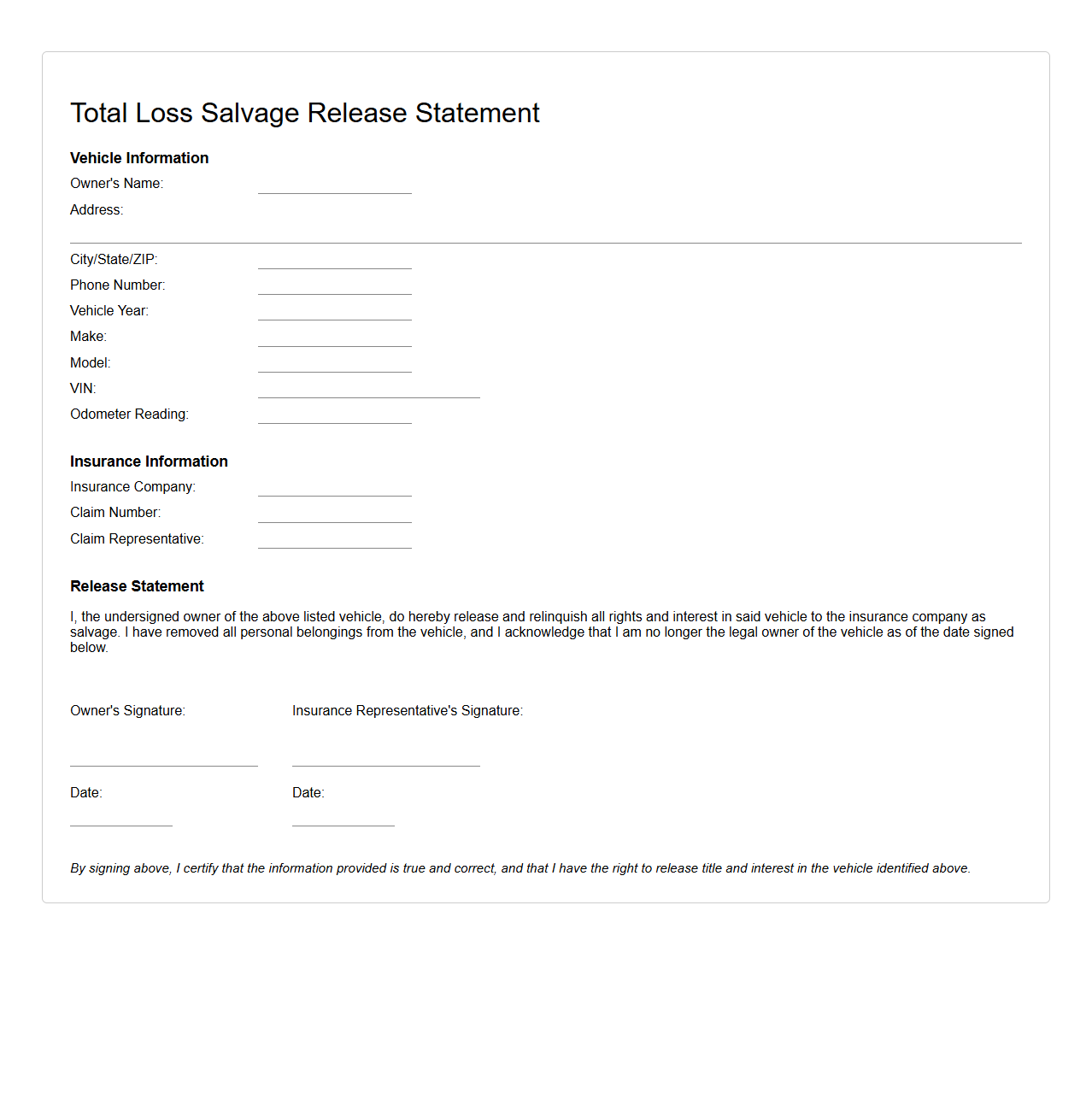 Total Loss Salvage Release Statement