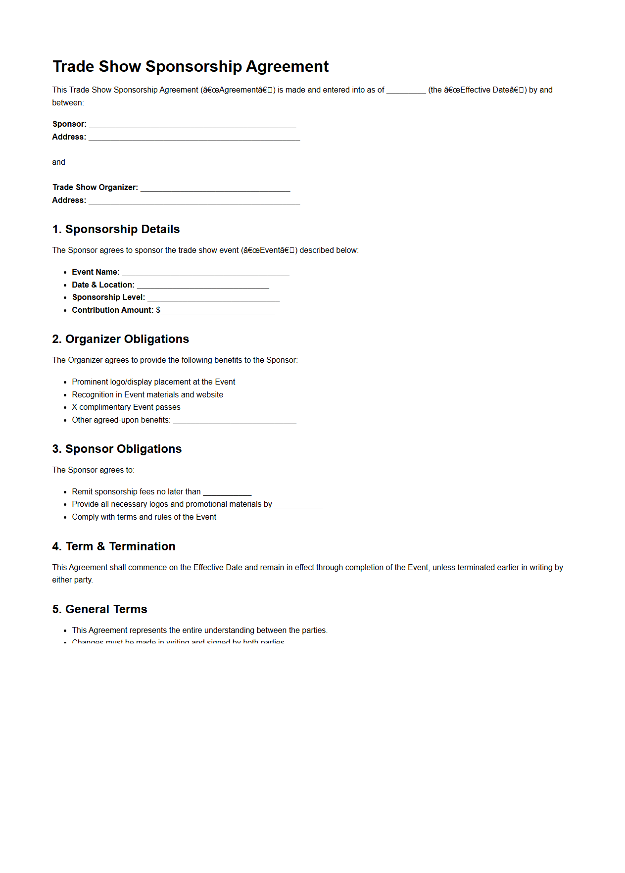 Trade Show Sponsorship Agreement