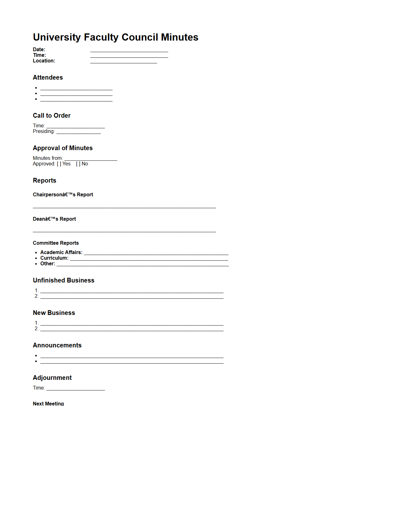 University Faculty Council Minutes Format