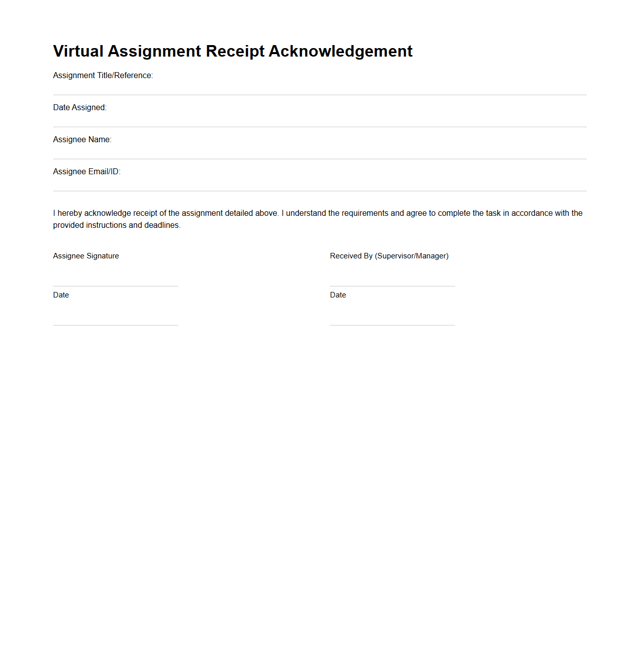 Virtual Assignment Receipt Acknowledgement