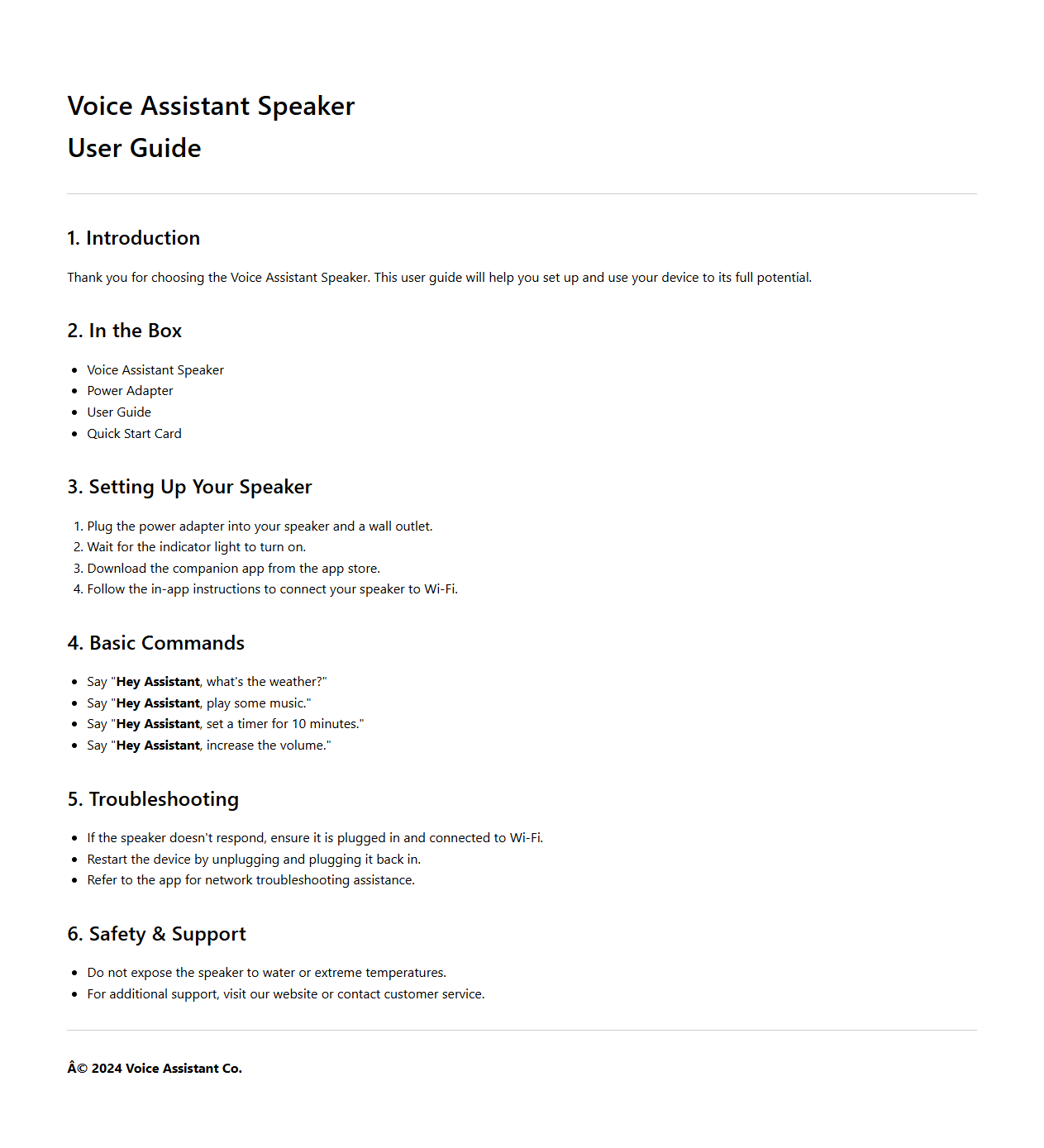 Voice Assistant Speaker User Guide Sample