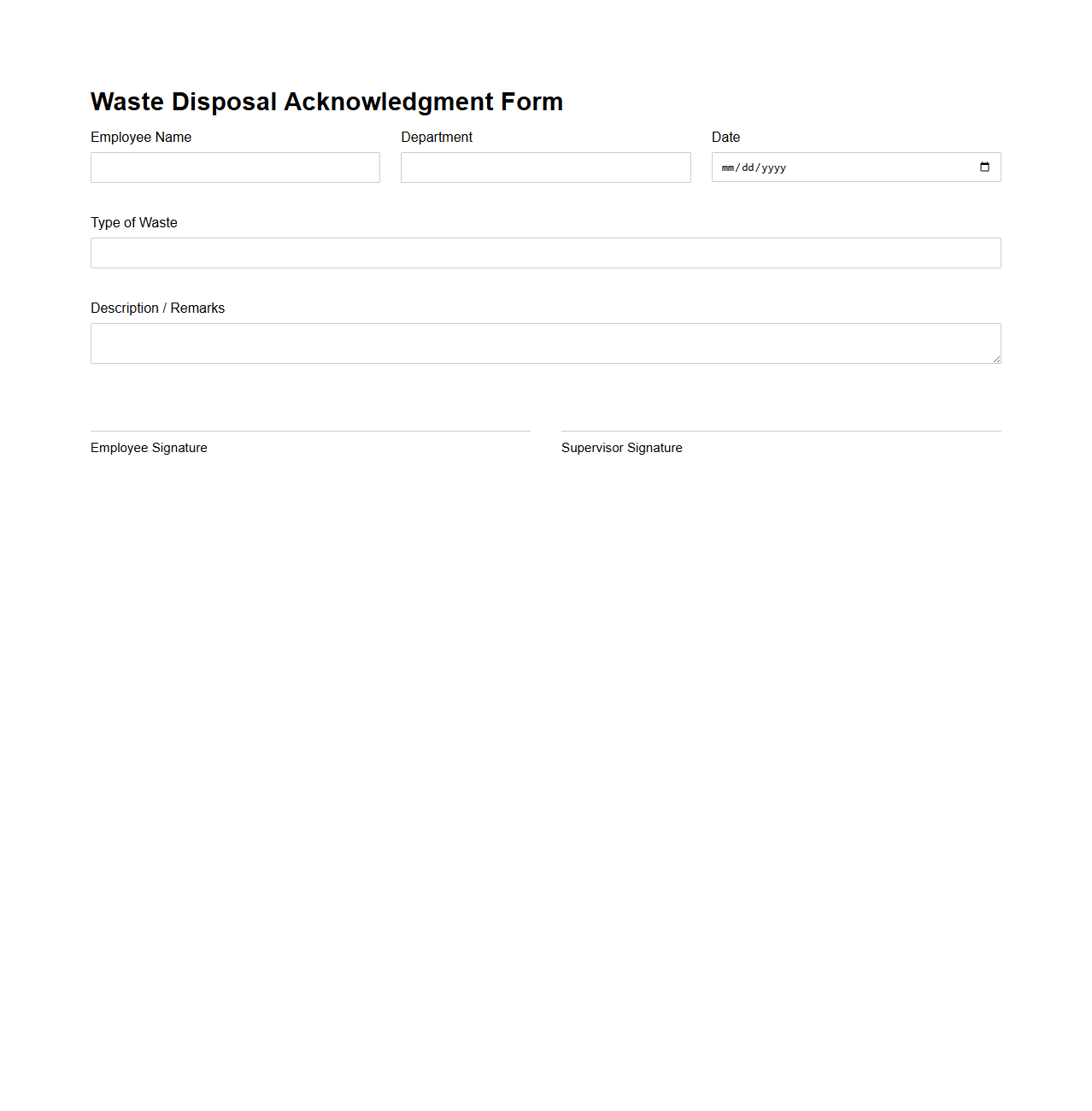 Waste Disposal Acknowledgment Form