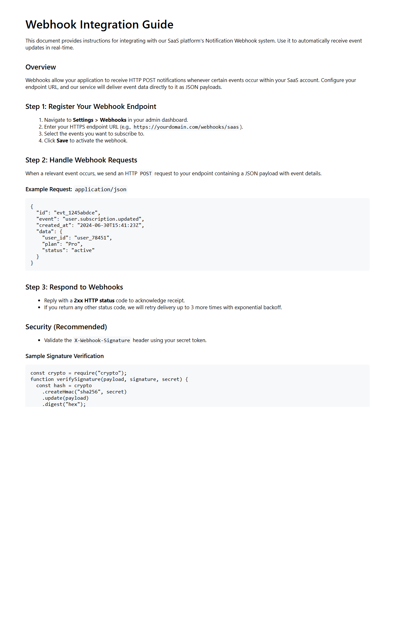 Webhook Integration Guide for SaaS Notifications
