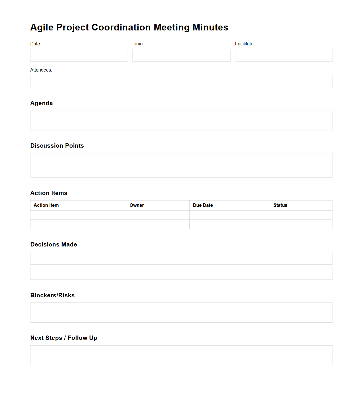 Agile Project Coordination Meeting Minutes Template