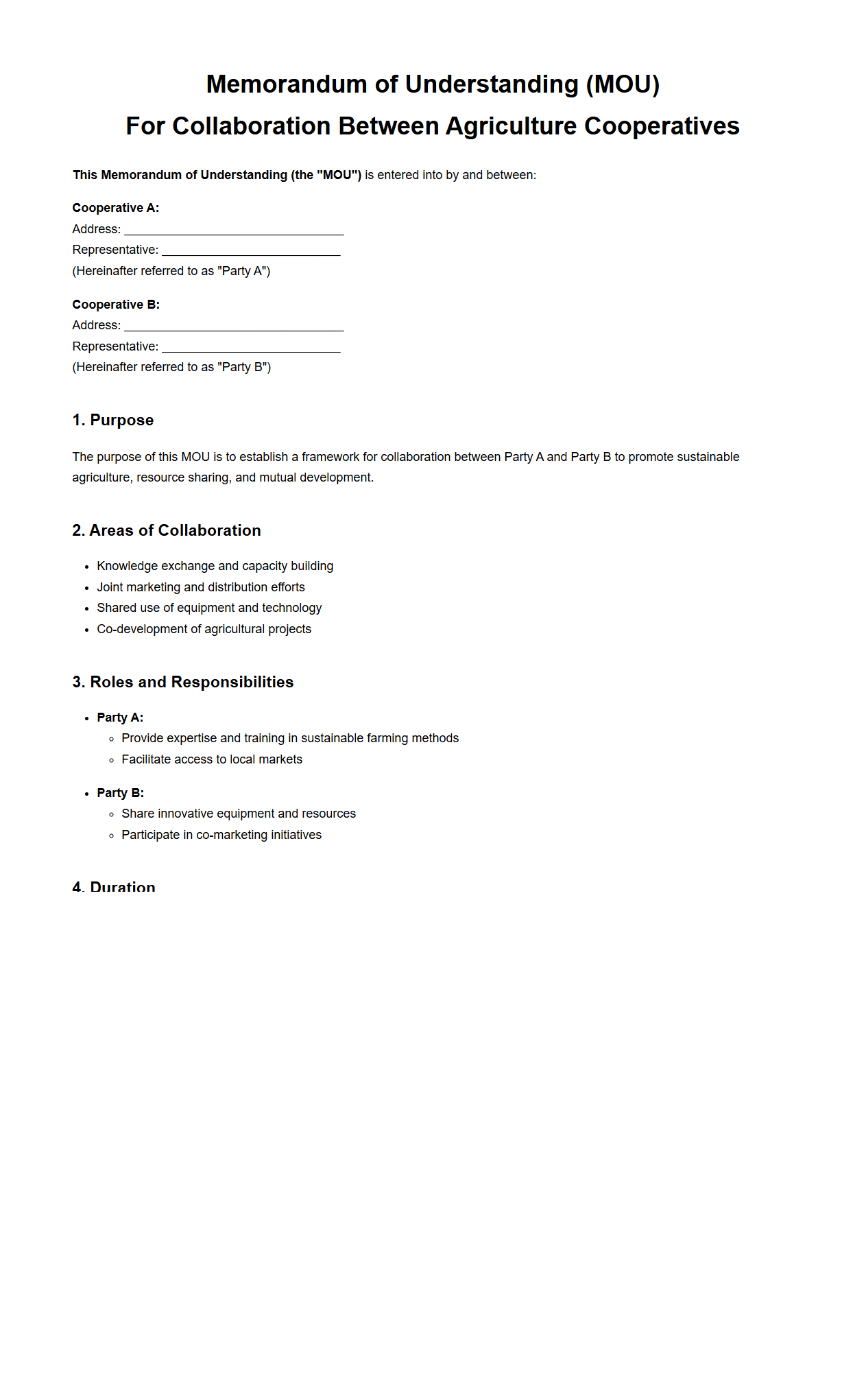 Agriculture Cooperative MOU Sample for Collaboration