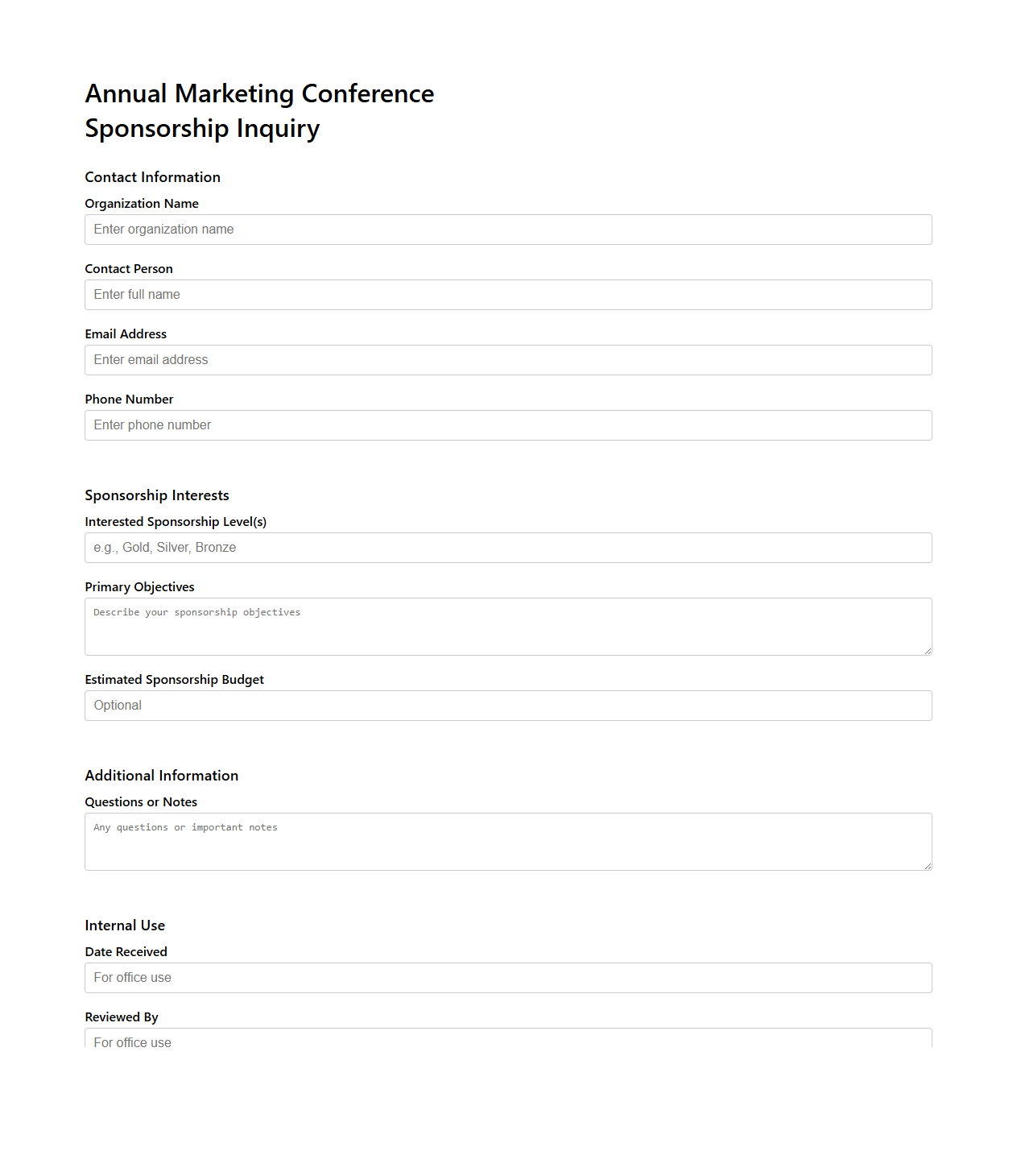 Annual Marketing Conference Sponsorship Inquiry Template