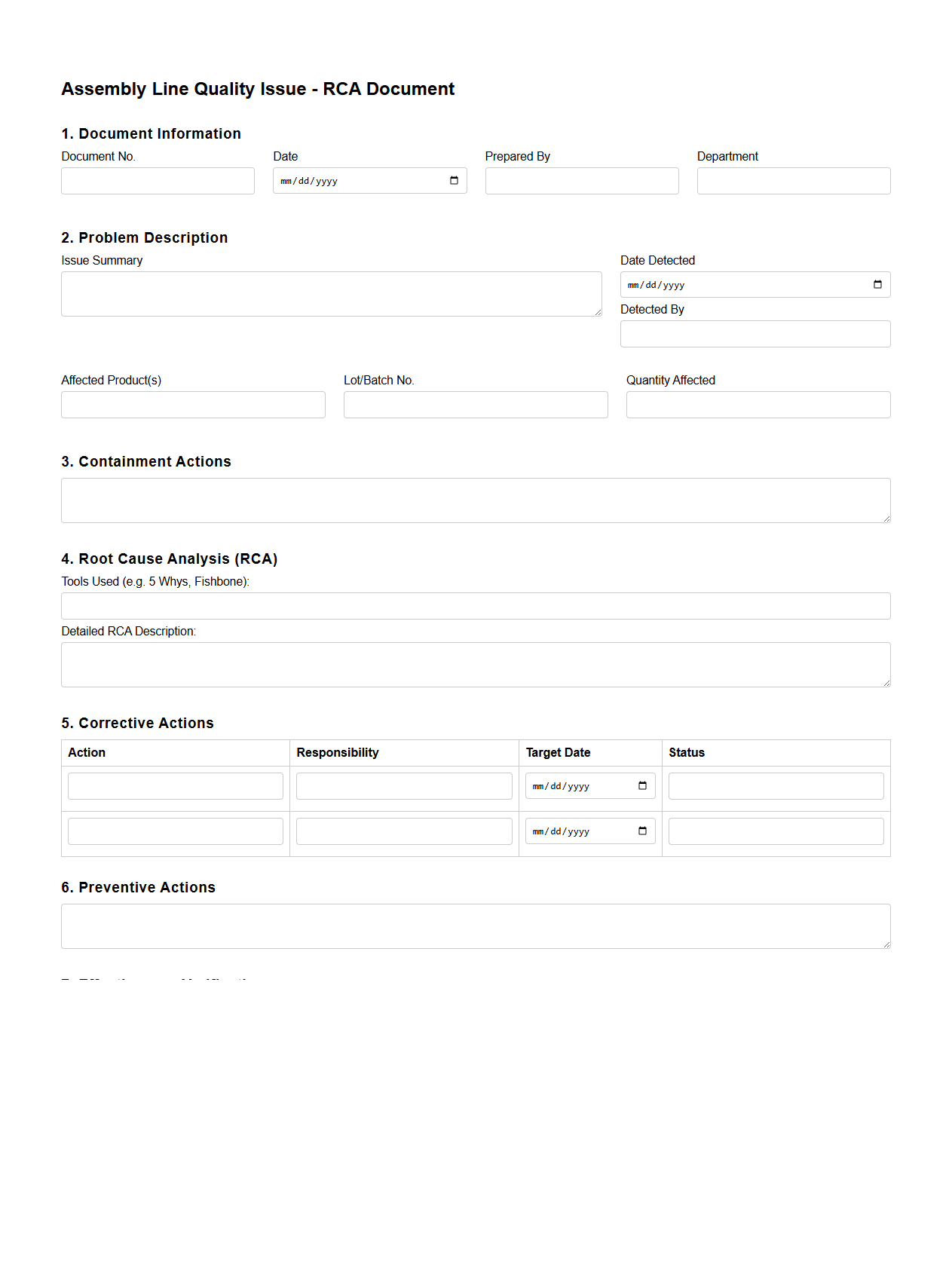 Assembly Line Quality Issue RCA Document