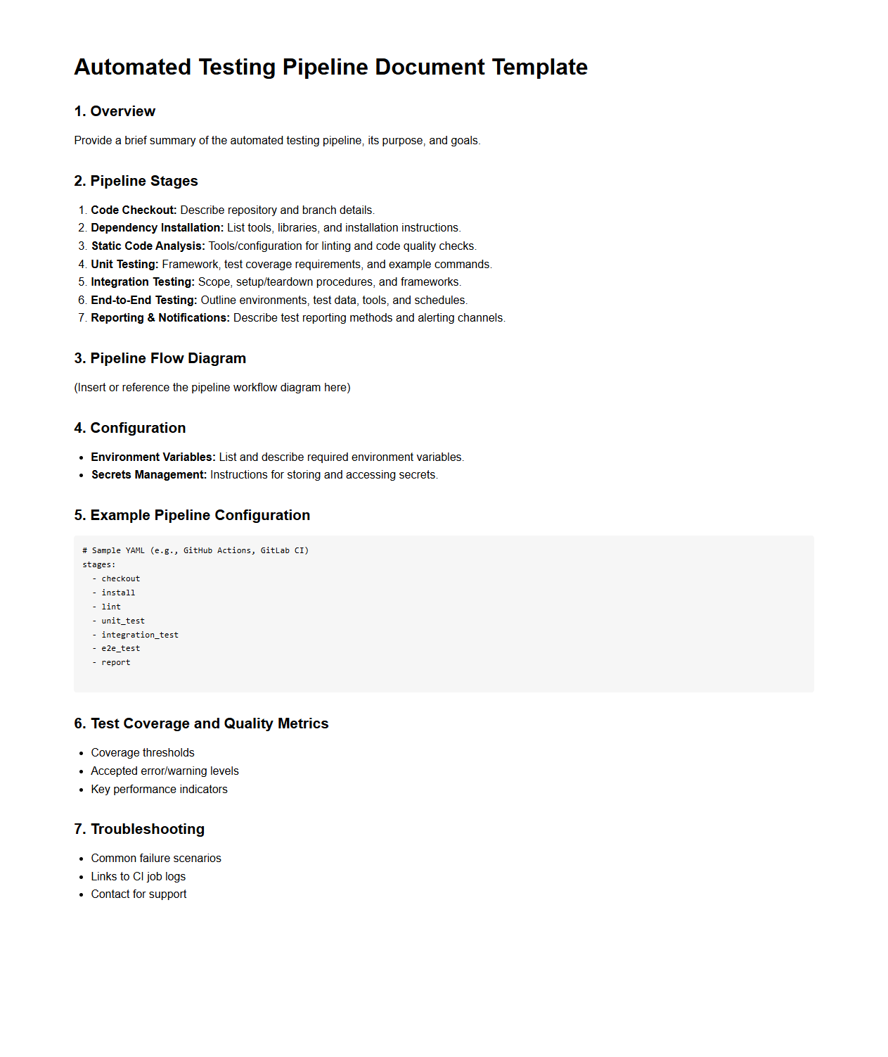 Automated Testing Pipeline Document Template
