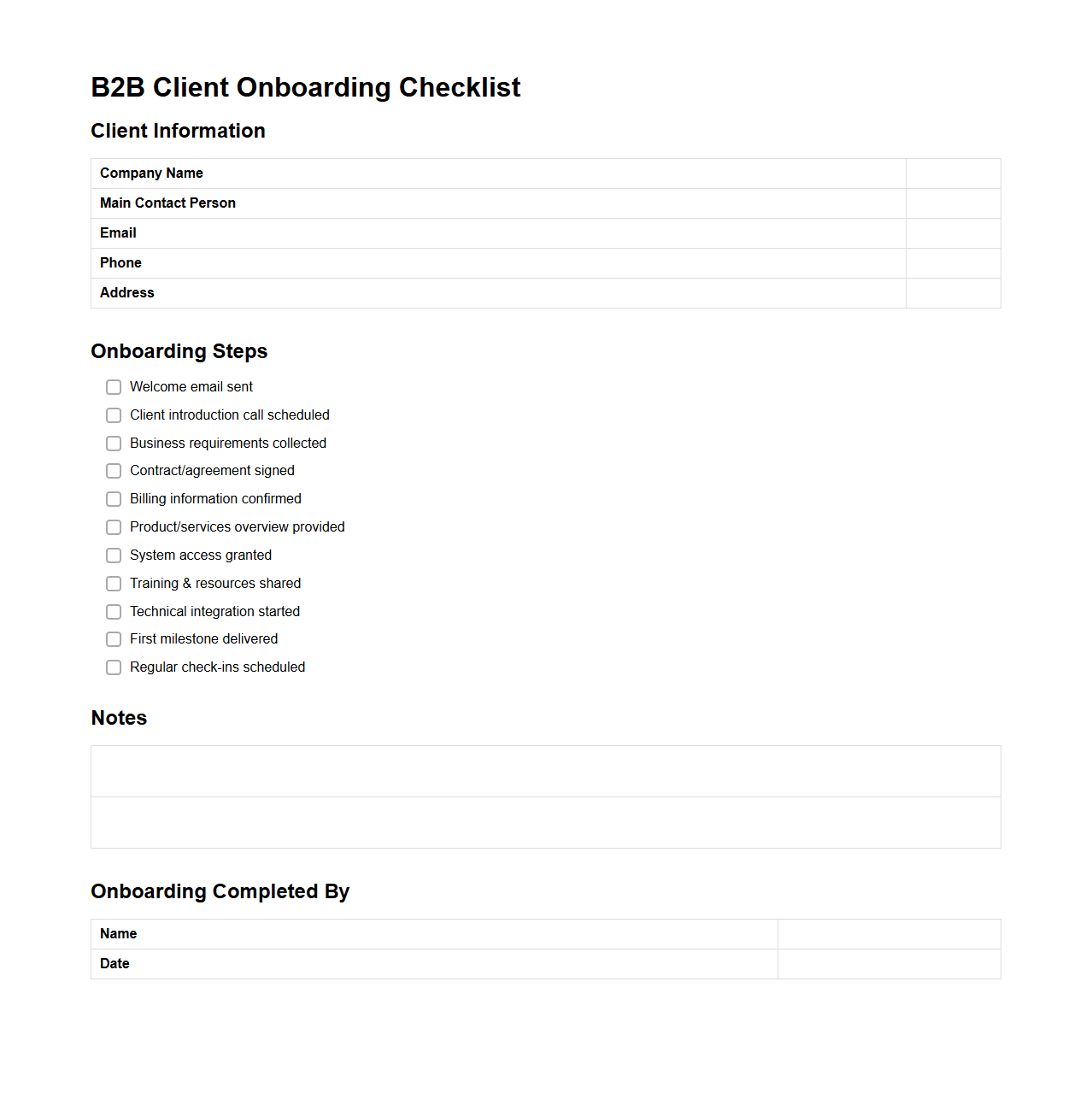 B2B Client Onboarding Checklist Template