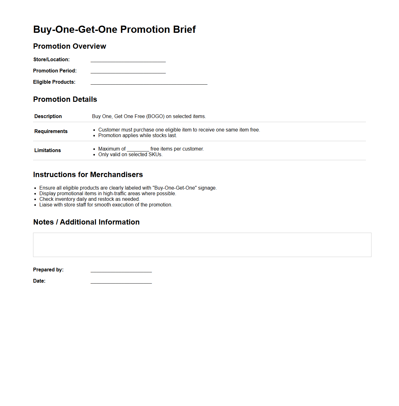Buy-One-Get-One Promotion Brief for Merchandisers