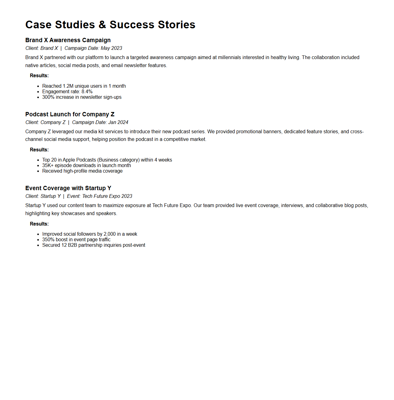 Case Studies and Success Stories for Media Kits