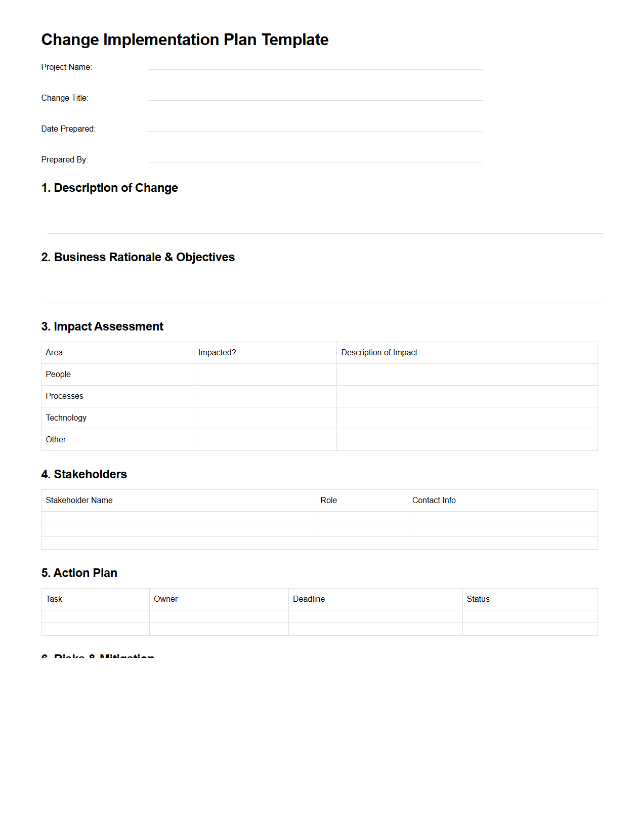 Change Implementation Plan Template