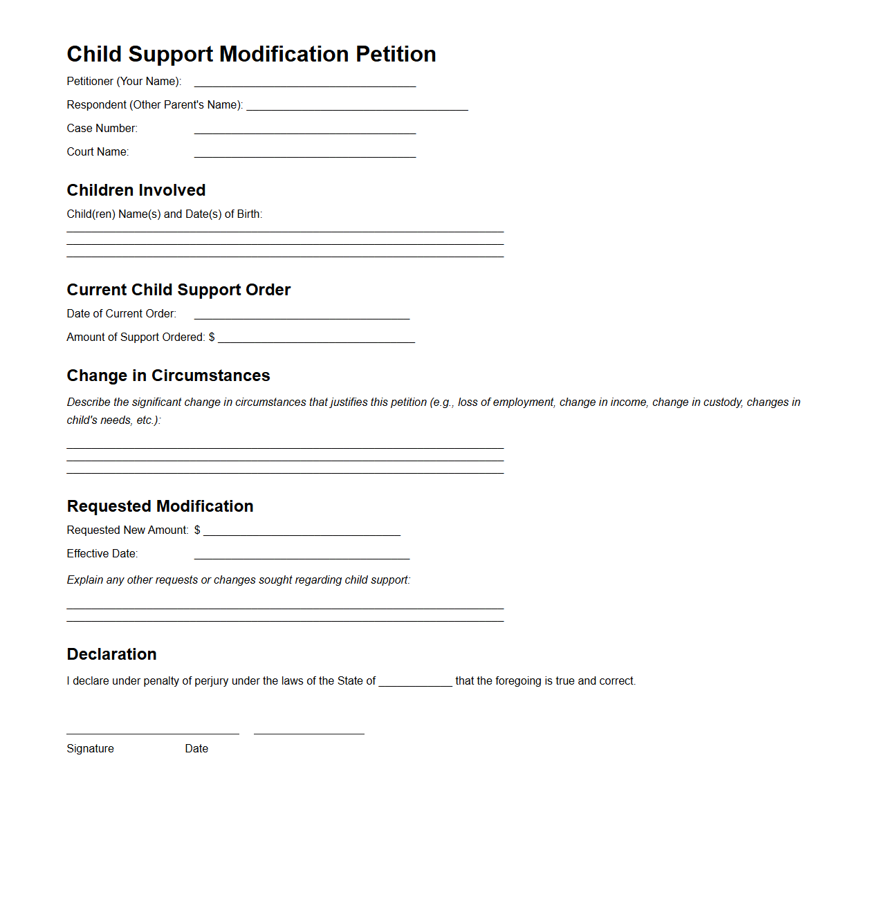 Child Support Modification Petition Format