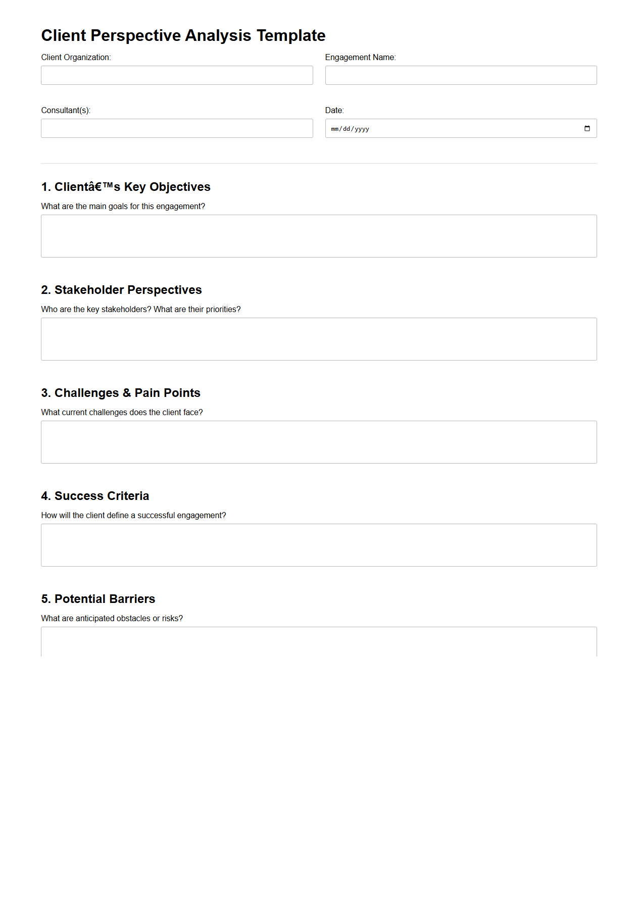 Client Perspective Analysis Template for Consulting Engagements