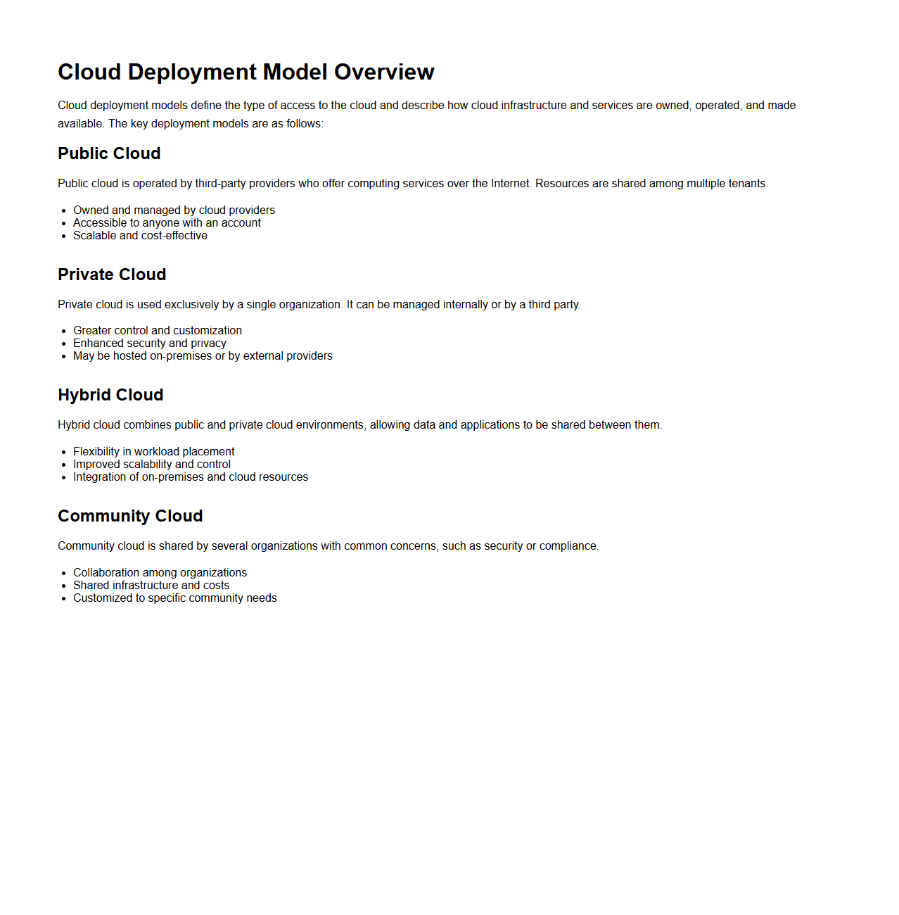 Cloud Deployment Model Overview