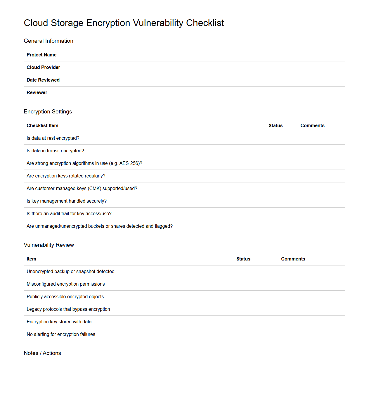 Cloud Storage Encryption Vulnerability Checklist