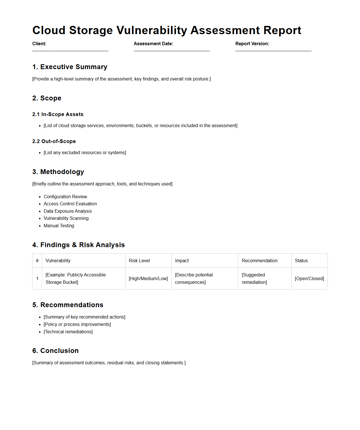 Cloud Storage Vulnerability Assessment Report Template