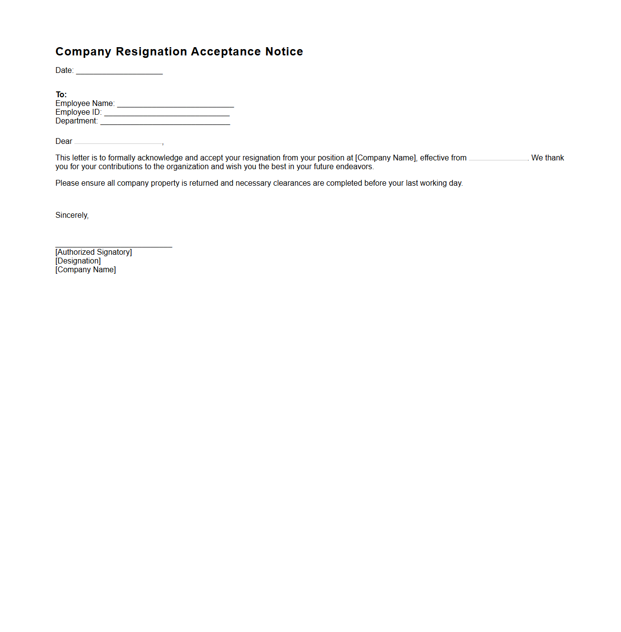 Company Resignation Acceptance Notice
