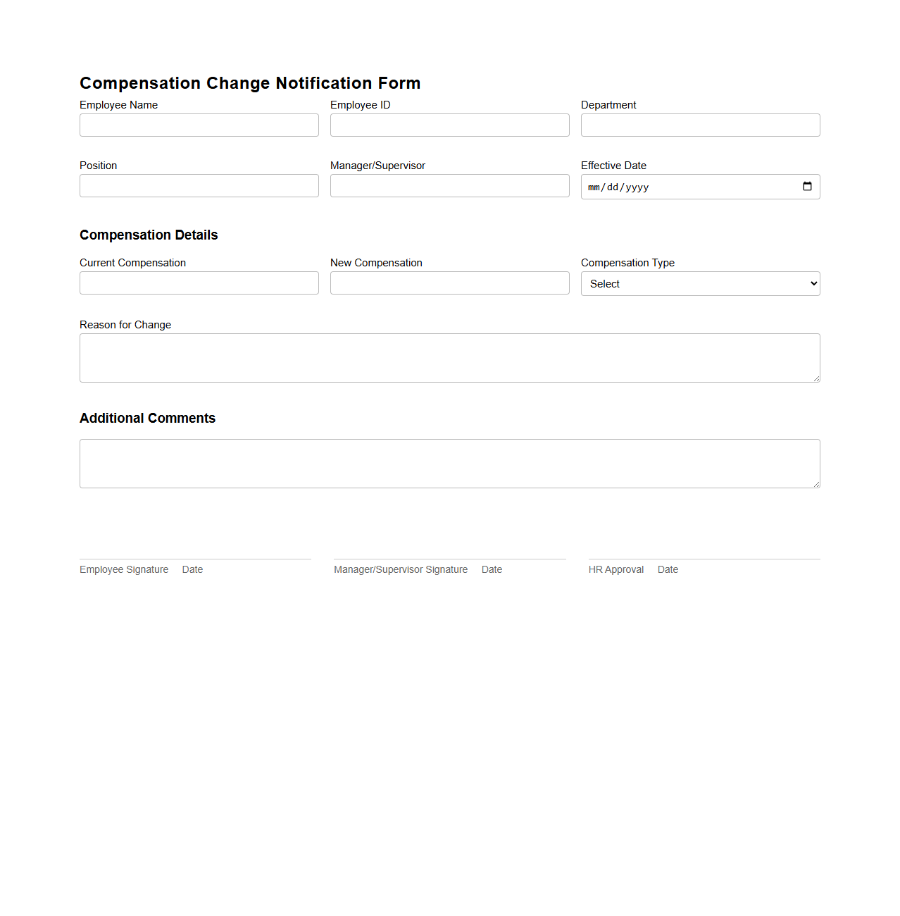 Compensation Change Notification Form